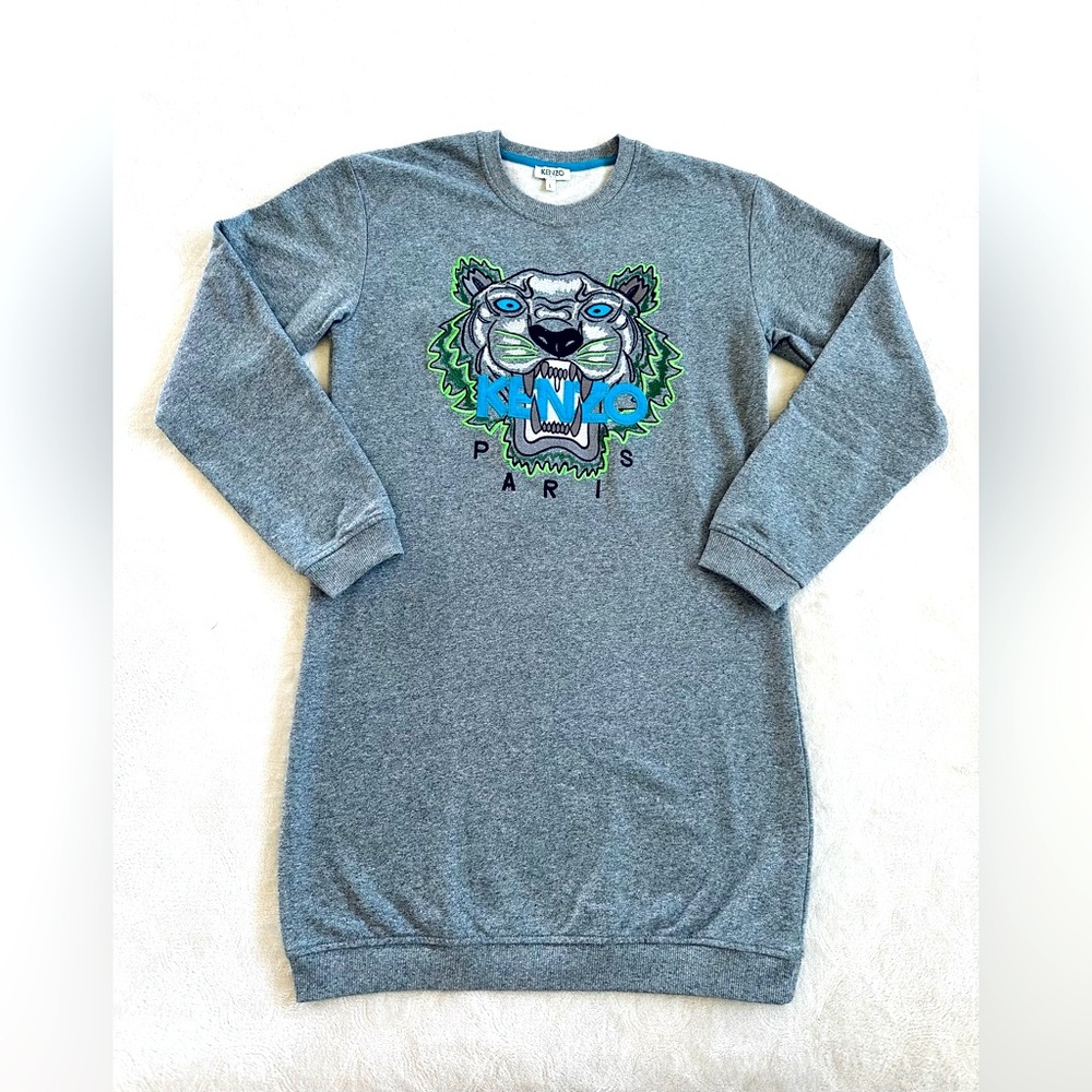 Kenzo Womens Gray Logo Pullover Sweater Dress Size S